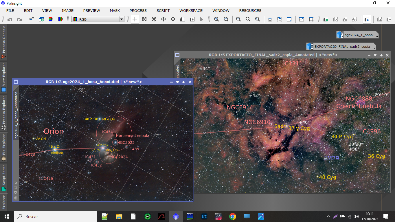 identificar objectes astronòmics a PixInsight i afegir anotacions a les imatges