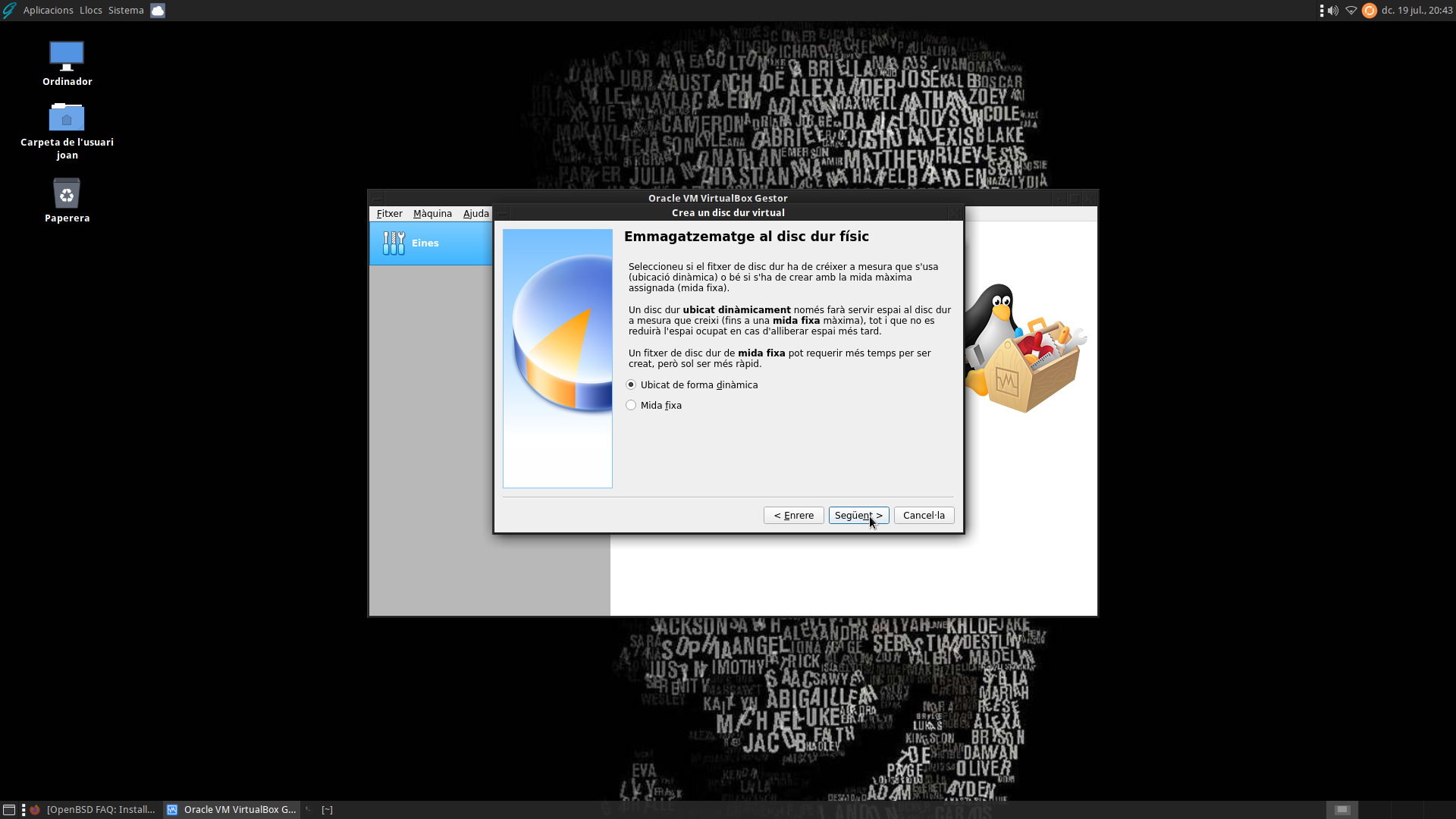 captura de pantalla de GhostBSD amb el programari Virtualhost instal·lat