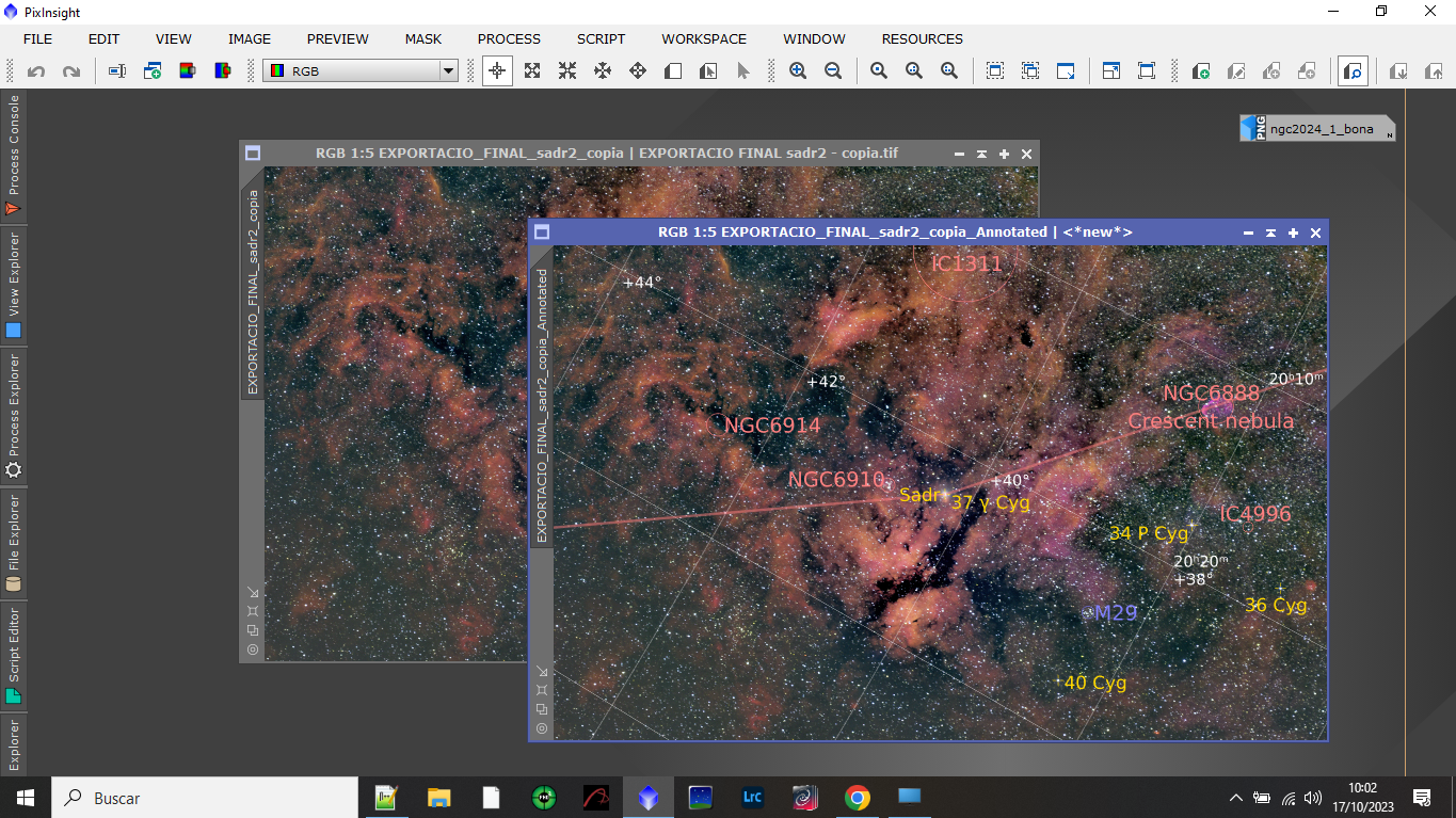 identificar objectes astronòmics a PixInsight i afegir anotacions a les imatges