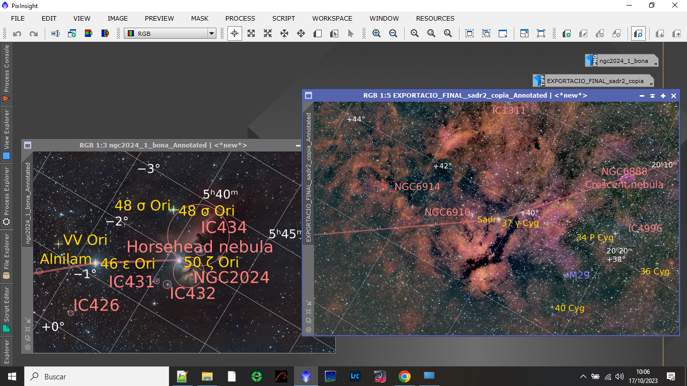 identificar objectes astronòmics a PixInsight i afegir anotacions a les imatges