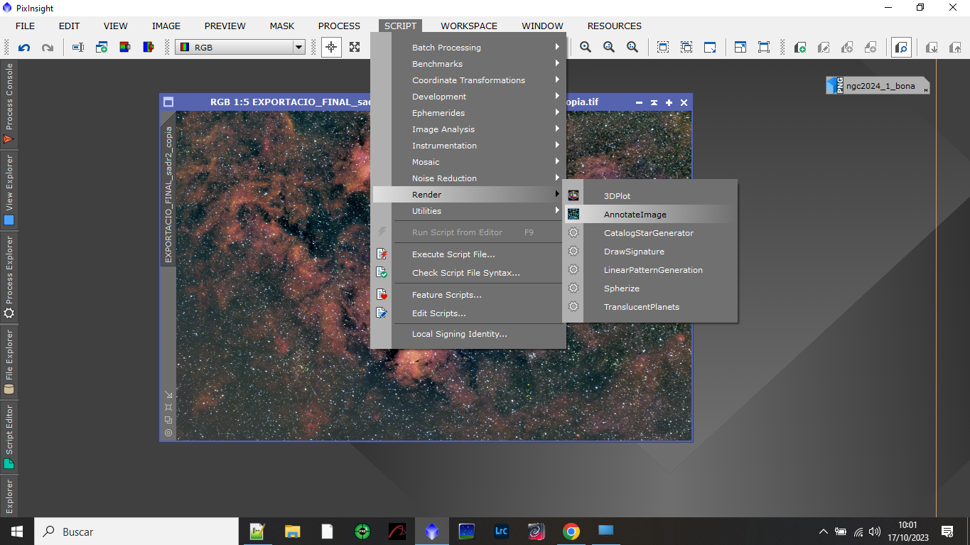 identificar objectes astronòmics a PixInsight i afegir anotacions a les imatges