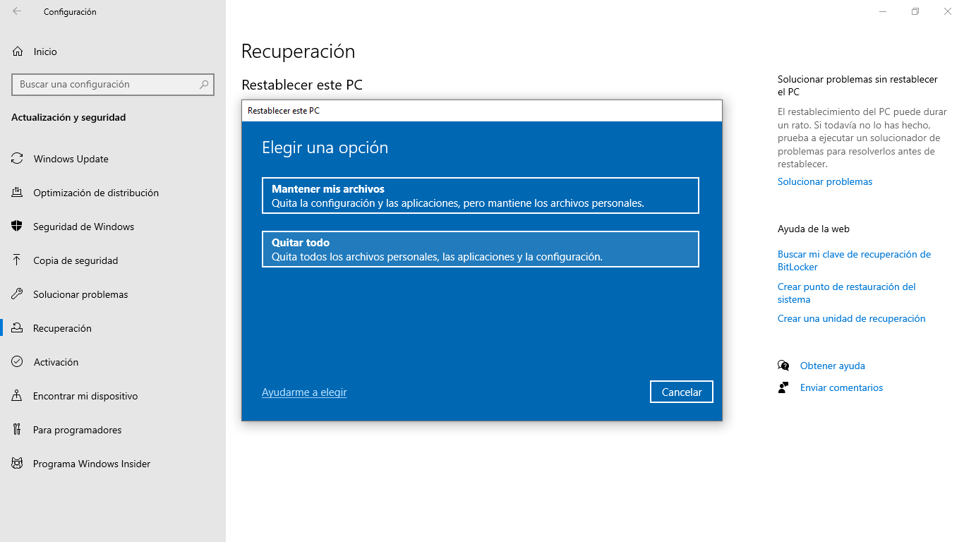 Resetejar Windows 10 a mode de fàbrica