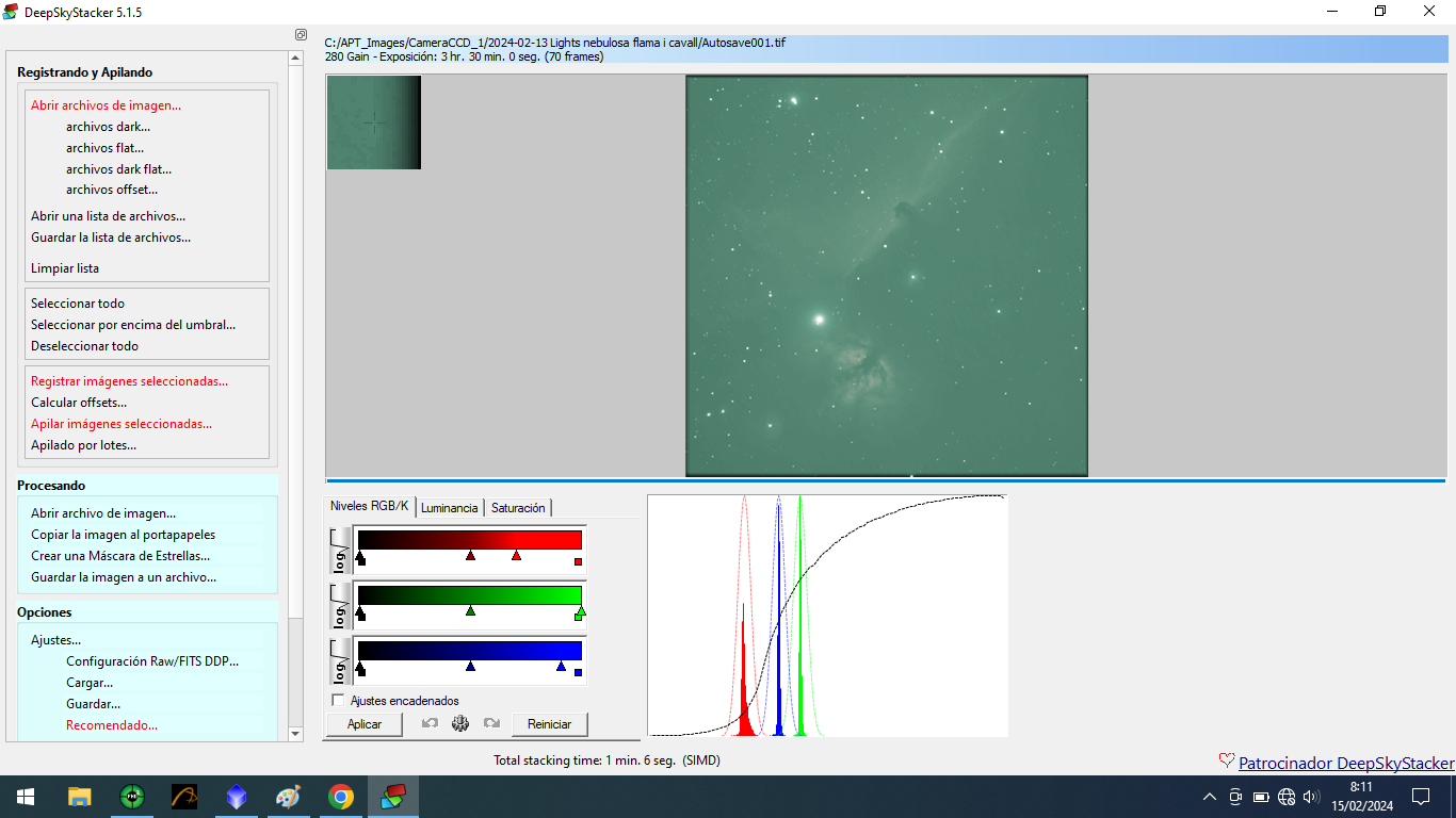 processant la nebulosa de la flama i el cap de cavall, NGC2024 i Barnard 33 o B33