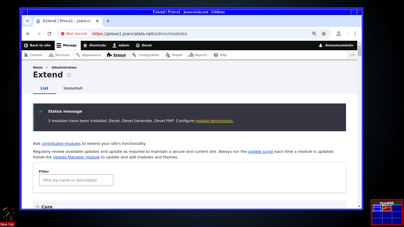  instal·lem el mòdul devel i php devel a Drupal