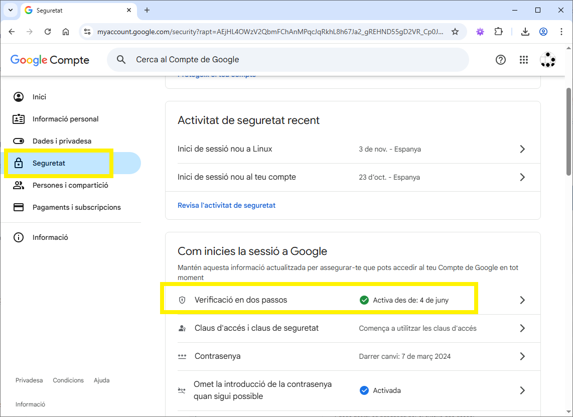 configurar contrasenya aplicacions google