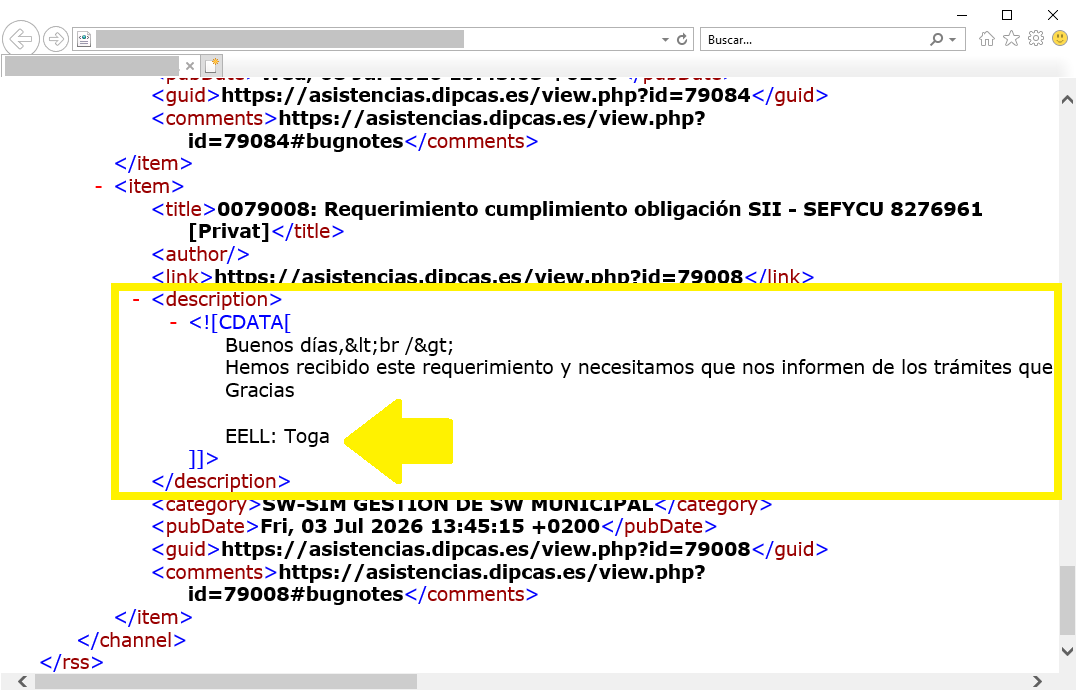 XML amb el camp EELL