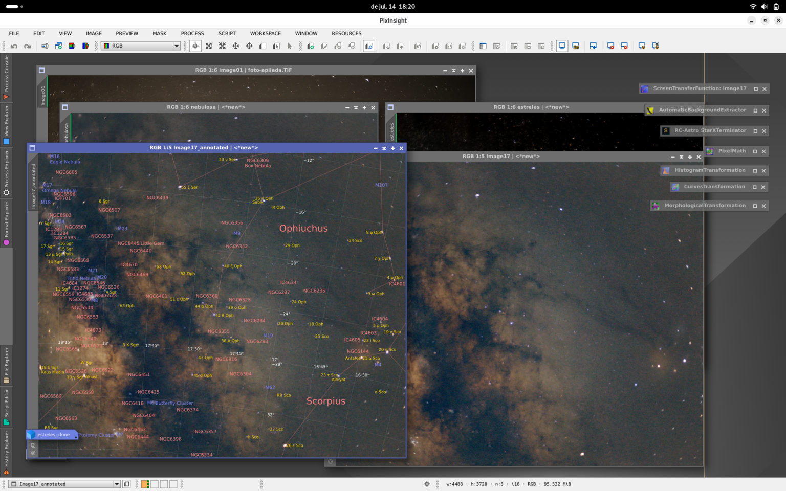 PixInsight regió de la via làctia i Rho Ophiuchi