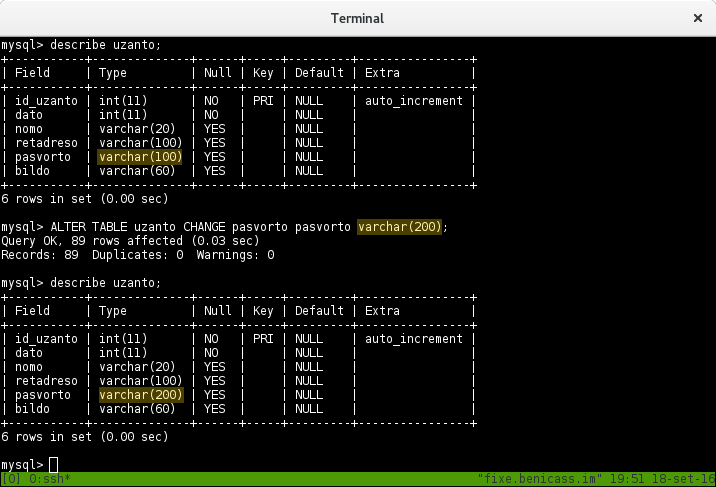 Canviant des de la consola característiques dels camps de les taules a MySQL